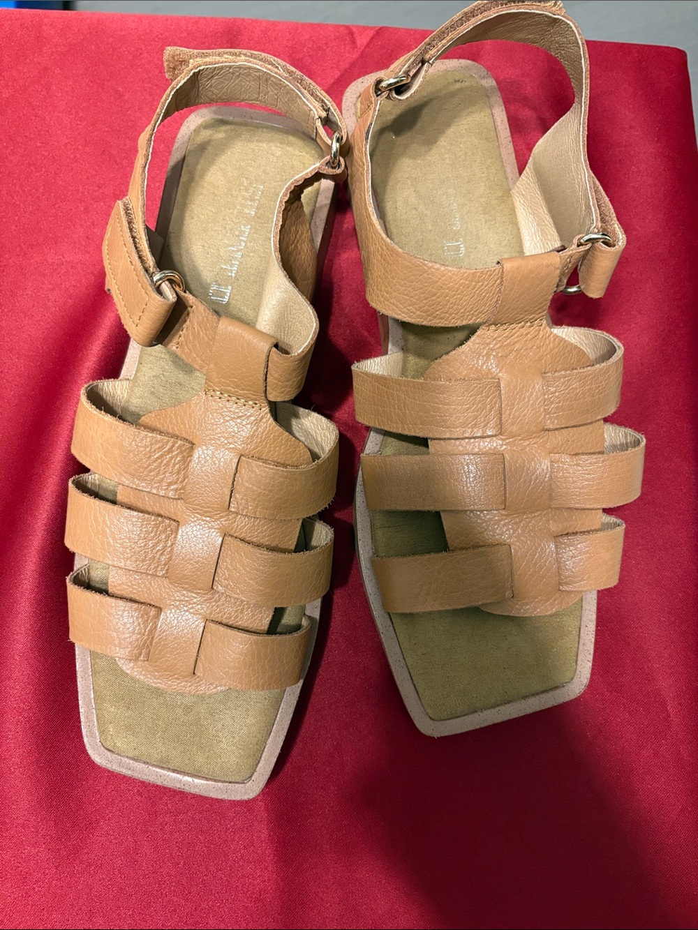 Women’s Tan Woven Leather Sandals with Ankle Strap